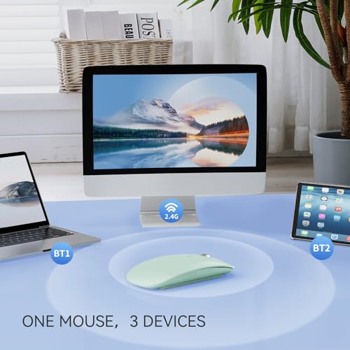 TENMOS M18 Bluetooth Mouse, USB C Rechargeable Wireless Mouse, Silent-Green | Tri-Mode BT5.1/5.0+2.4G, Quiet Click, Portable, Battery Level Visible, USB Receiver,Type C Adapter, for Laptop/MacBook/iPad - color: green