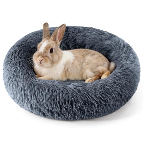 Rabbit Bed, Long Plush Donut Shaped Washable Bunny Hideout Soft Pet Bedding Mat for Guinea Pig, Kitten, Chihuahua & Small Pets for Snuggling Resting - Gray - color: Gray
