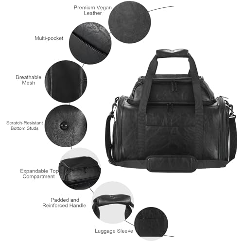 Premium Leather Top Expandable Pet Carrier for Small Dogs & Cats Under 15 lbs, Airline Approved Collapsible Soft-Sided Luxury Travel Bag Black - color: Black