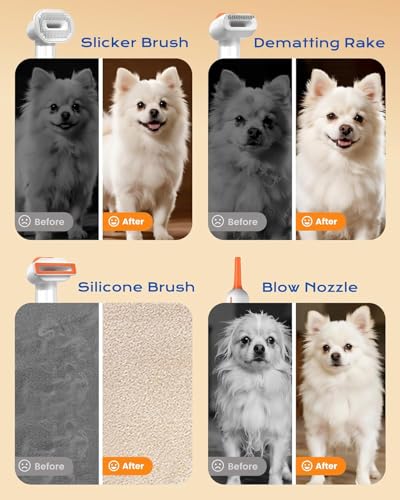 Vacuum Dog Brush for Shedding, Mess-Free Grooming | 4-in-1 Grooming, Traps Loose Hair, Self-Cleaning, Slicker Brush, Low Noise, Dogs & Cats, Short & Medium Coats