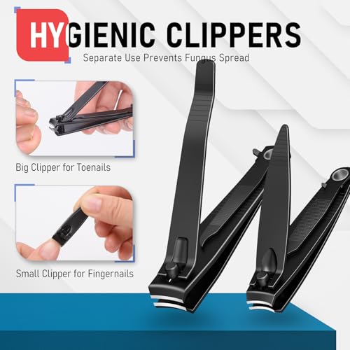 firiKer Nail Clippers with Nail File,Fingernail Clipper,Toe Nail Clippers | Nail Clipper Set (Black), Large for Toenails,Small for Fingernails, Used Separately, Ideal Gift for Men and Women - color: Black