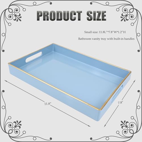 Spsyrine Blue Bathroom Vanity Tray with Handles for Dresser Tops, Countertop, Perfume Decorative Tray, 11.8” * 7.87” *1.37” - color: Blue