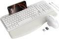 Wireless Keyboard and Mouse Combo with Ergonomic Wave Key | Leather Soft Palm Rest, Rechargeable, 4-Level DPI, Phone Holder, 2.4GHz, MA22 Plus Full Size Set for PC, Laptop, Windows, Mac - color: Cloudy White