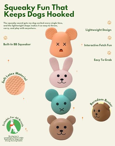 Natural Latex Dog Toys, 4-in-1 Set Bunny & Bear Face Squeaky Teething Clean Puppy Toys, Non-Toxic Fresh Scented Anxiety Relieve Toys for Small Medium Dogs, Boredom Buster Interactive Funny Pet Toys - style: Mammal