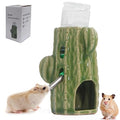 Adjustable No Drip Ceramic Hamster Water Bottle for Glass Tank | Green Cactus 2-In-1 80ML Free Standing Water Dispenser with Stable Hamster Hideout , Great for Dwarf Hamster, Mice, Rat