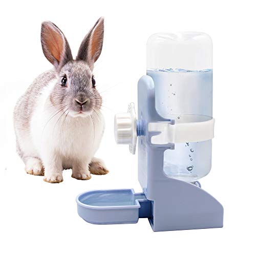Rabbit Water Bottle Suspension Water Dispenser for Mini Pet Bunny Guinea Pig Chinchilla, 500ml Automatic Water Bottle by Gravity Flow Supply, Prevent Overflow, BPA Free (Blue)