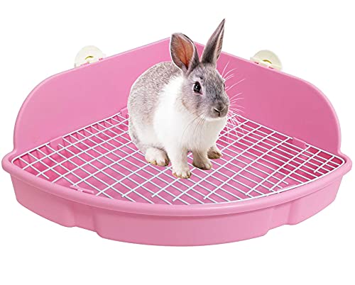 kathson Large Rabbit Litter Box Bunny Corner Toilet Box Potty Trainer Bigger Pet Pan Small Animal Cage Toilet Bedding Box Fanshaped for Adult Guinea Pigs Chinchilla Ferret Galesaur - color: Pink