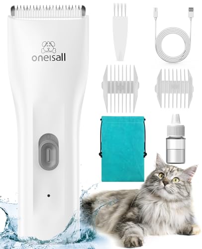 oneisall Pet Clippers for Cat Matted Hair, Quiet Pet Shaver for Cats | Waterproof Cordless Cat Clippers for Matted Long Hair with Storage Bag,Lightweight and Easy to Use for Cat, Pet, Small Dog - color: White, size: Standard