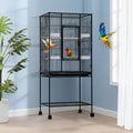 Spacious Flight Bird Cage with Rolling Stand & Storage Shelf - Durable Wrought Iron Parrot Home - Easy Clean, Ideal for Parakeets, Cockatiels, Conures, Lovebirds, Cockatoos - size: 34.1"L x 24.6"W x 4.7"H