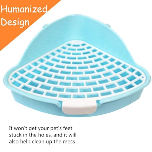 Hamiledyi Small Rabbit Litter Box for Cage Triangle Potty Trainer Corner Bunny Toilet Plastic Pet Pan Guinea Pig LitterBox for Dwarf Holland Lop Rodent (Blue) - color: Blue