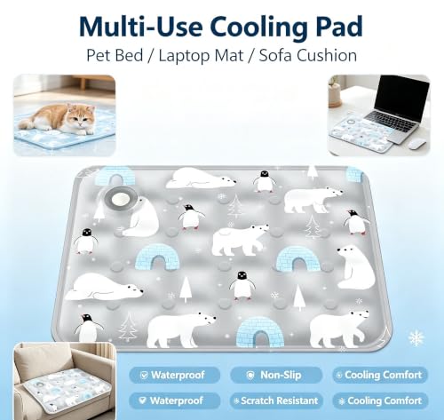 Water-Fillable Pet Cooling Mat, Pressure Activated Gel Cooling Pad for Dogs & Cats, Durable & Scratch Resistant, Perfect for Hot Weather to Prevent Overheating (88, Bear Gray, Small) - color: BEAR GRAY, size: 11.8*15.7