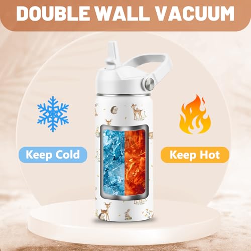 Forest Animals Lovers Gifts, 16 oz Animals Water Bottles with Straw Lid | Stainless Steel Insulated Water Bottle, Cute Deer Hedgehog Rabbit Cups Gifts for Birthday Christmas - color: Cute Animals