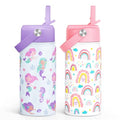 SANDJEST Kid Water Bottle 12oz with Straw Lid - 2-Pack Insulated Stainless Steel Water Bottles for Kids Girls - Travel Cup for School Sports, Rainbow & Mermaid - color: Mermaid + Rainbow (2 Pack)