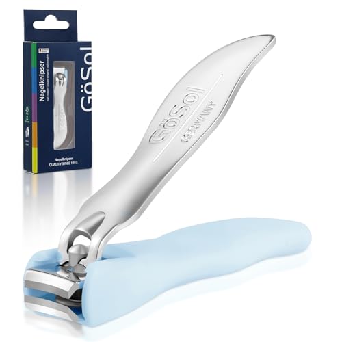 Nail Clippers Anti Splash, Sharp Curved Blades, Detachable Easy Clean Base | Premium Carbon Steel Manicure Tools with Catcher, Ergonomic Anti-Slip Soft Rubber Handle for Precise Trimming - color: Light Blue