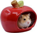RUIAN Hamster Hideout - Ceramic Hamster Hide for Syrian and Dwarf Hamsters, Hamster House and Hamster Sand Bath Cave, Gerbil Hideout for Small Animal Cage Accessories (Red) - color: red