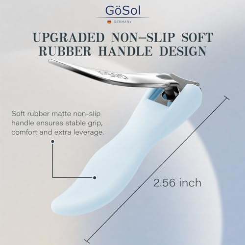 Nail Clippers Anti Splash, Sharp Curved Blades, Detachable Easy Clean Base | Premium Carbon Steel Manicure Tools with Catcher, Ergonomic Anti-Slip Soft Rubber Handle for Precise Trimming - color: Light Blue