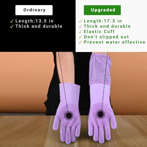 Dog Washing Gloves, Pet Grooming Gloves with Soft Brushes, Bathing and Massaging for Dogs and Cats, Silicone Heat Resistant Cleaning Gloves with High-Density Teeth (Purple) - color: Purple