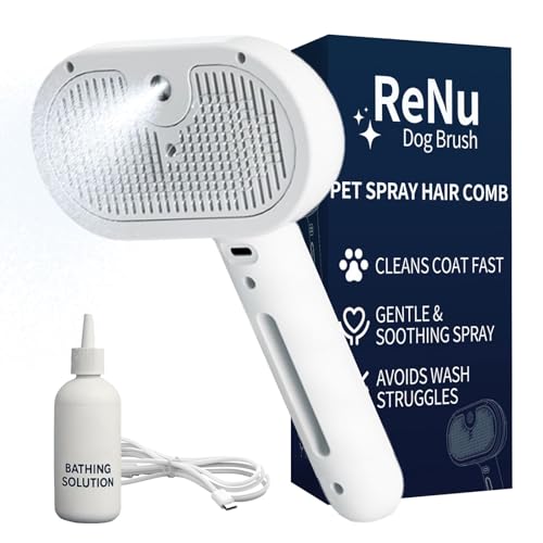 3 In 1 Self Cleaning Steamy Pet Brush, Cat & Dog Steam Brush Spray Hair Removal Comb - Anti-Static, Dog Grooming Tool with Steam & Self-Cleaning, Skin-Friendly Design + Bathing Solution