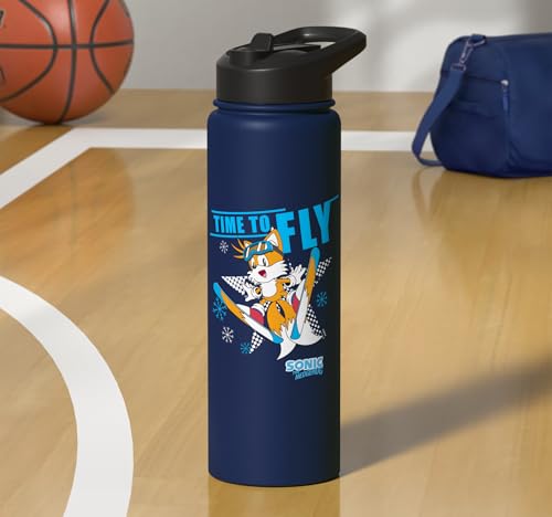 Sonic the Hedgehog - Ski Flying Tails Stainless Steel Insulated Water Bottle - color: Navy Blue