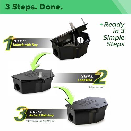 Mouse Bait Station 2 Pack Large Size, Tamper-Resistant Lockable Bait Boxes Indoor Outdoor, Large Rodent Bait Box with Key, Reusable Weather-Resistant Pest Control - size: 2-Pack Large