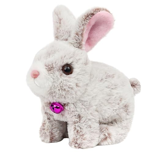 Easfan Talking Bunny Jumping Interactive Plush Toy Gift for Toddlers | Hopping spotted, Moving ears & nose,singing shaking glowing, electric pets,gift for kids - style: Bunny_Grey