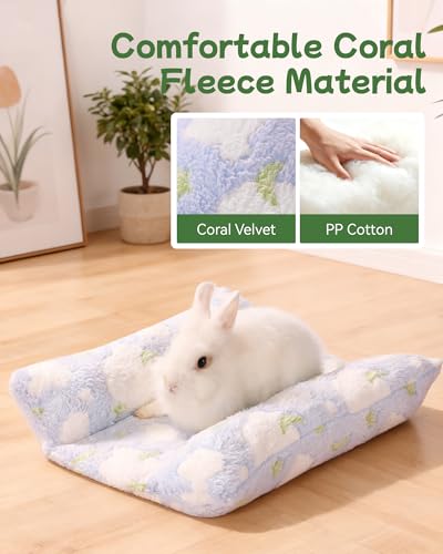 16 * 14in Rabbit Bed Thickened Soft Bunny Bed, Cuddle Cushion Plush Mat with Cotton Lounger Pillows, Small Pet Flop Mat for Cage Sleeping Indoor - color: Blue, size: 16*14in