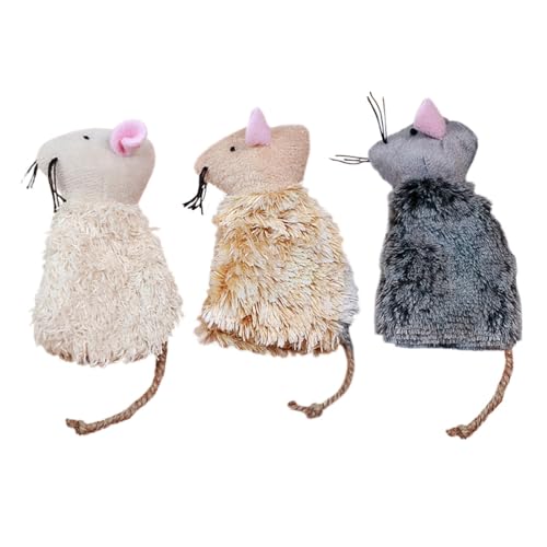Ipetboom Refillable Catnip Cat Toys, 3pcs Cat Chewing Toys Cartoon Mouse Shaped Pet Plush Cartoon Doll for Kittens Teething and Playtime Fun