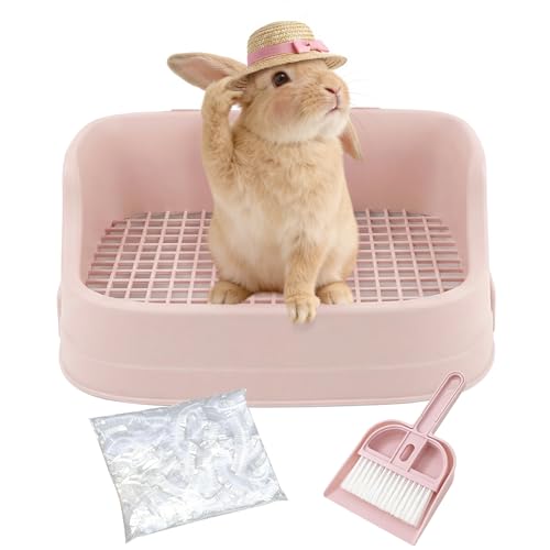 Large Rabbit Litter Box, Bunny Litter Box, Removable Top and Base, Pink | Removable Top and Bottom, Easy to Assemble and Clean, Suitable for Adult Rabbits, Guinea Pigs and Other Small Pets - color: Pink, size: 17.8" × 11.8" × 7.5"
