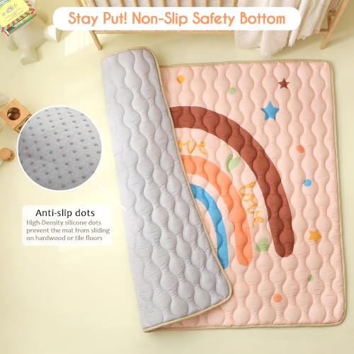 Viviland Baby Mats for Floor, 50x50 Inch Playpen Mat, Soft Playmat for Baby and Toddlers, Non-Slip & Machine Washable, Brown Rainbow - color: Brown Rainbow, size: 50" X 50"