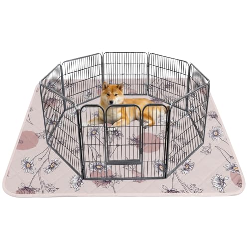 IEUUMLER Washable Pee Pads for Dogs, 1 Pack Non-Slip & Waterproof Pack Whelping Pad, Reusable Washable Puppy Potty Training Pad with Fast Absorbent for Playpen EU007 (Pink Daisy, 48"X48"-1pcs) - size: 48"X48"-1pcs