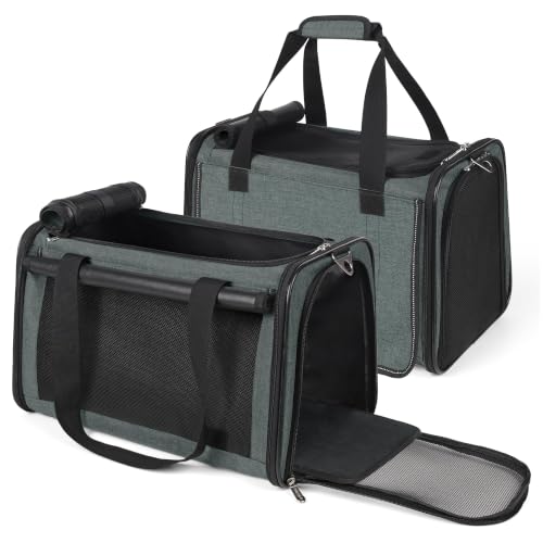 YUDODO 2 Packs 25 lbs Soft Sided Pet Carrier for Large Cat & Small Dog | Airline Approved, Lightproof Breathable Design, Side Pockets, Durable Mesh, Foldable and Portable, Grey green*2 - color: Grey green*2