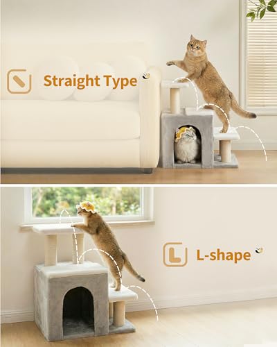 Aechonow 3-in-1 Cat Stairs for High Bed Couch, Multifunctional | Dog Steps for Small Doggie Pet Rabbits,19'' Tall, Beige, Medium - size: M-Beige