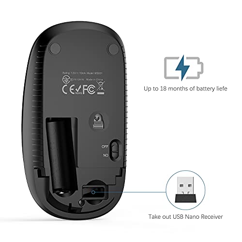 VssoPlor Wireless Mouse, 2.4G Computer Laptop Mouse, Black Sapphire Blue | Slim Portable Mouse, Plug & Play USB Nano Receiver, Quiet Silent Optical Mice for Notebook, PC, Laptop, Computer - color: Black and Sapphire Blue