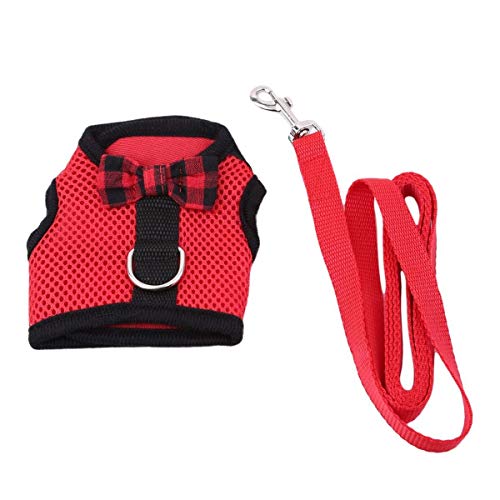 Rabbit Harness with Leash Adjustable Soft Mesh Vest Harness for Bunny Kitten Guinea Pig Rat (S, Red) - color: Red, size: S