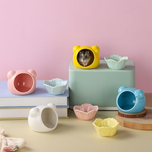 VanEnjoy 2 Pack Ceramic Hamster Hideout Yellow and White Small Animal Hides for Gerbils Mice Cute Summer Cooling Houses for Cage Accessories - color: Yellow and white