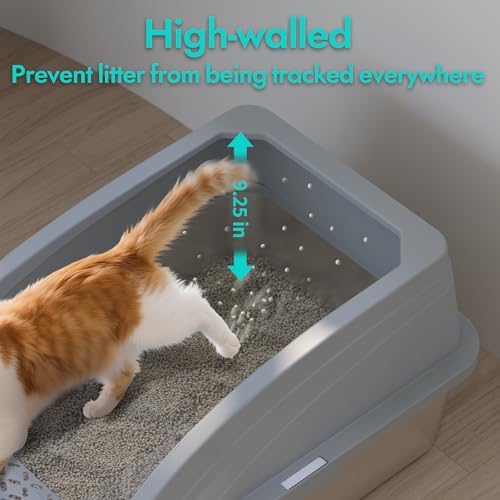 Stainless Steel Litter Box, Metal Litter Box with Scoop, High-Sided Leak-Proof Design, Non-Stick Base, Easy to Clean for Kittens, Senior & All Cats - color: Light Grey