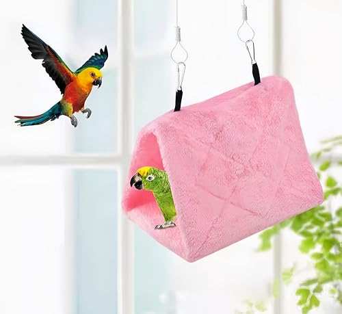 2 Pack Warm Bird Nest House Bed Hanging Hammock Sleeping Bed Plush Hanging Snuggle Cave Happy Hut for Pet Parrot Cockatiel Cockatoo Parakeet Conure African Grey Macaw (Blue&Pink) - color: Blue and Pink