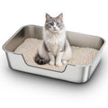 Qiuma XL Stainless Steel Cat Litter Box, Low Entry, 27.5 x 19.6 x 7.8in | 3.15in Low Entry for Kittens, Senior and Injured Cats; Premium Stainless Steel, Odor-Free, Non-Stick and Easy to Clean - size: 27.5"L×19.6"W×7.8"H