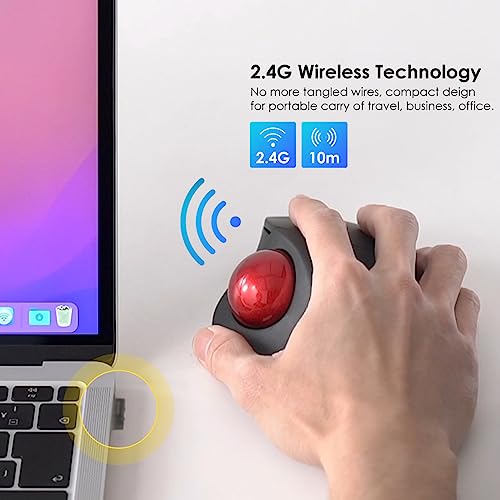 SANWA 2.4G Wireless Ergonomic Trackball Mouse, Optical Rollerball Mice, Programmable Silent Buttons, 40mm Trackball, 600/800/1200/1600 Adjustable DPI, Compatible with MacBook, Laptop, Windows, macOS - style: 2.4GHz Wireless