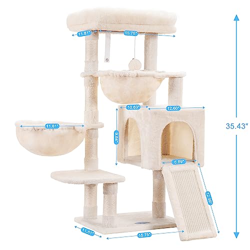 Hey-brother Cat Tree Tower with Large Bed, Hammocks, Scratcher, MPJ006SM | 35.4 Inches Cat House with Cozy Condo, Sisal Scratching Posts for Indoor Cats, Beige - color: Beige, size: 35.4 inch