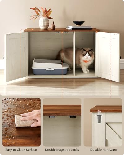 Feandrea Cat Litter Box Enclosure, Litter Box Furniture Hidden with Removable Divider, Indoor Cat House, End Table, 31.5 x 20.9 x 19.7 Inches, Honey Brown and Rustic White UPCL002P01 - color: Honey Brown + Rustic White, size: L (31.5"L x 20.9"W x 19.7"H)