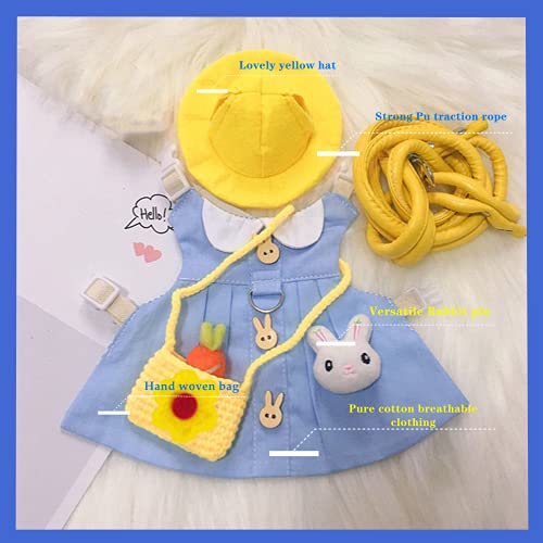 Guinea Pig Clothes,Soft Bunny Ferret Clothes with Pet Rabbit Harness and Leash Mini Hat Bag Cute Brooch for Kitten Small Animal Collars - color: Blue, size: Medium