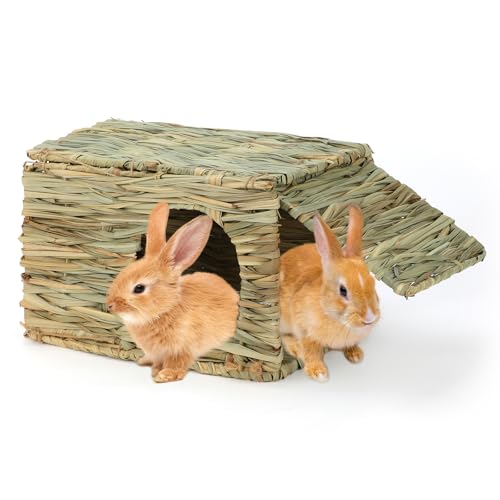 BWOGUE Large Bunny Grass House, Natural Seagrass Bed Hideaway Toy, Hay Mat | Rabbit Grass House, Rabbit Hideout, Rabbit Hut, Chew Toys, 11.81x7.87x9.06 in, Guinea Pig, Hamster, Chinchilla - size: Medium