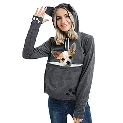 Womens Pet Carrier Sweater Dog Cat Pouch Hoodies Plus Size Tops - color: Dark Grey, size: XX-Large