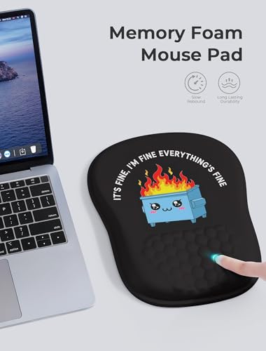 Funny Dumpster on Fire Ergonomic Mouse Pad for Carpal Tunnel Pain Relief, 65% Usable Mouse Area, Memory Foam Concave Wrist Rest for for Office, PC, Gaming - color: 03 Dumpster on Fire