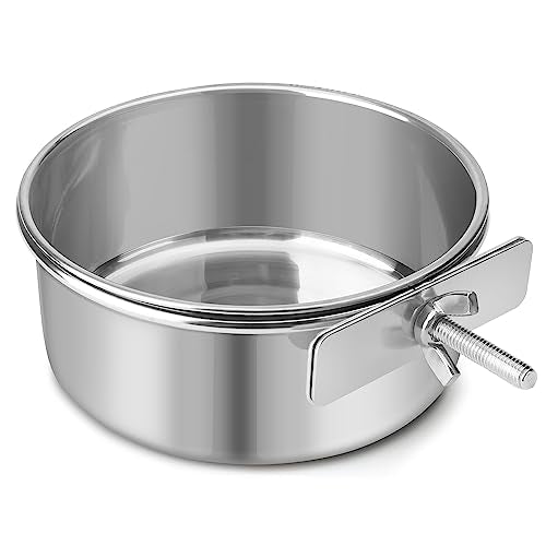 Dog Bowl Stainless Steel Pet Hanging Food Water Bowl Cage Feeding Cup Feeder for Dogs Cats Rabbits Birds Small Animal (Medium) | Rust-resistant, detachable bracket for easy cleaning & refilling, no spill, for dogs/cats/rabbits/birds cage kennel, 20oz - co