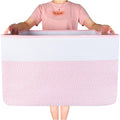22in Extra Large Blanket Basket Holder Living Room, Rectangle Rope Woven Storage Basket with Handles for Laundry, Pool Towels, and Shoes, Dog Toy Organizer Bin Box, Light Pink - color: Light Pink