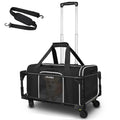 Small Pet Carrier 18"x11"x11" with Wheels Airline Approved, Black | for Delta/American/United Airlines, Lockable Safety Zippers and Anti-Scratch Mesh, Pets Under 10 lbs - color: Black and Wheeled, size: 18.0"L x 11.0"W x 11.0"H