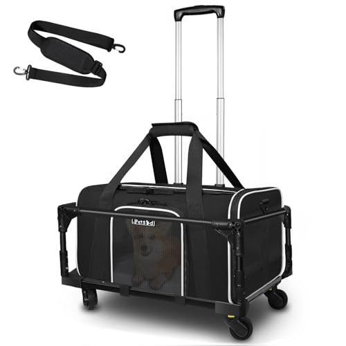Small Pet Carrier 18"x11"x11" with Wheels Airline Approved, Black | for Delta/American/United Airlines, Lockable Safety Zippers and Anti-Scratch Mesh, Pets Under 10 lbs - color: Black and Wheeled, size: 18.0"L x 11.0"W x 11.0"H
