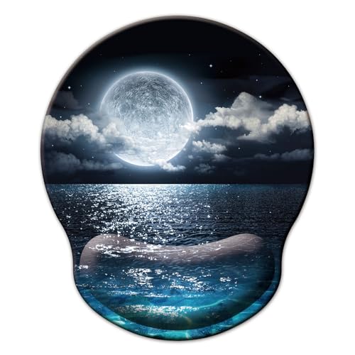 Mouse Pad with Wrist Support, Ergonomic Mouse Pad with Memory Foam Wrist Rest Cushion, Non-Slip Rubber Base Gaming Mice Pad for Home Office Computer Laptop, Moonlit Night - color: P-moonlit night